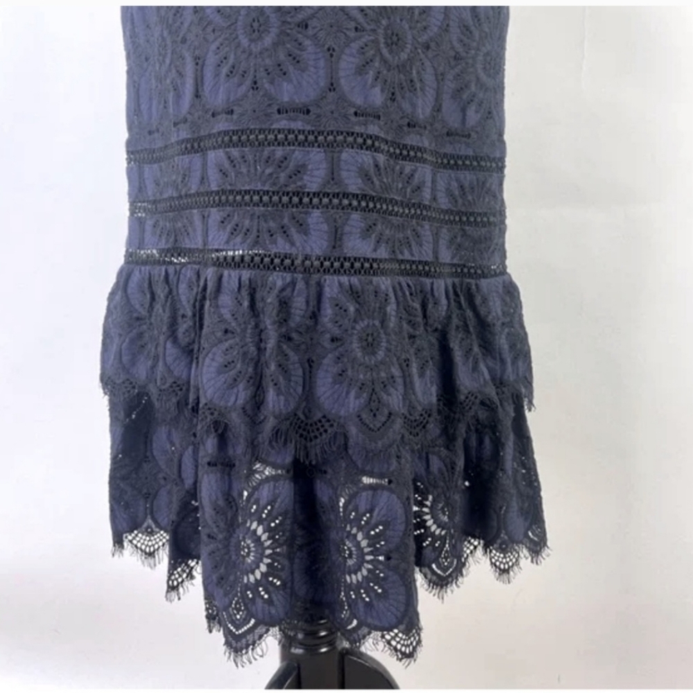 Banana Republic ~ Navy Black Lace Floral Halter Midi Cocktail Dress Size 4 - Picture 15 of 16